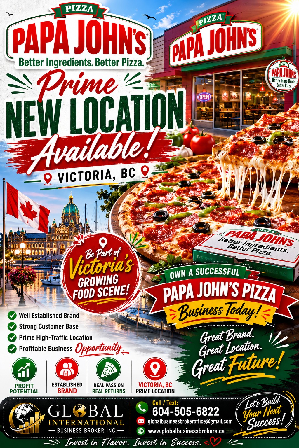 Papa John's Pizza Franchise Opportunity available in Victoria, BC 